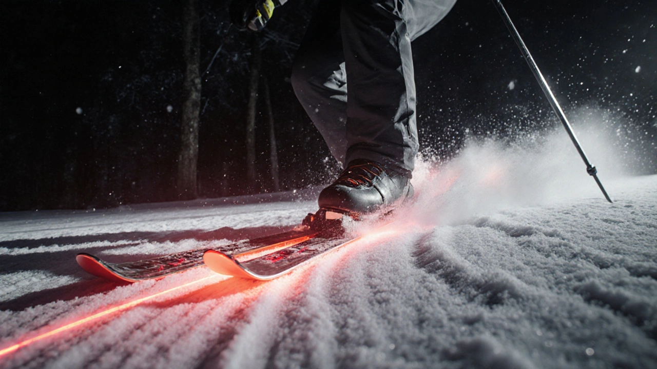 Tlak nohy na hranu lyže vytváří křivky ve sněhu jako kresbu tužkou.