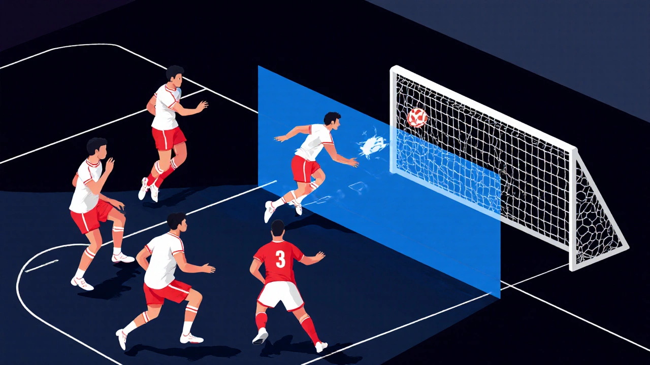 Tým hraje s šesti hráči proti sedmi, využívá převahu k útoku.