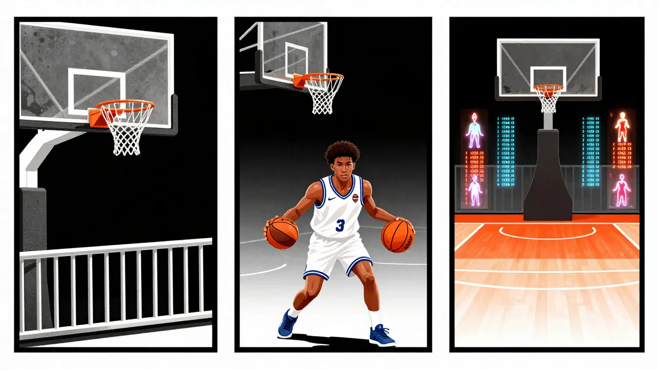 Evoluce basketbalu: od pechových košů po moderní hřiště s datovou analýzou.