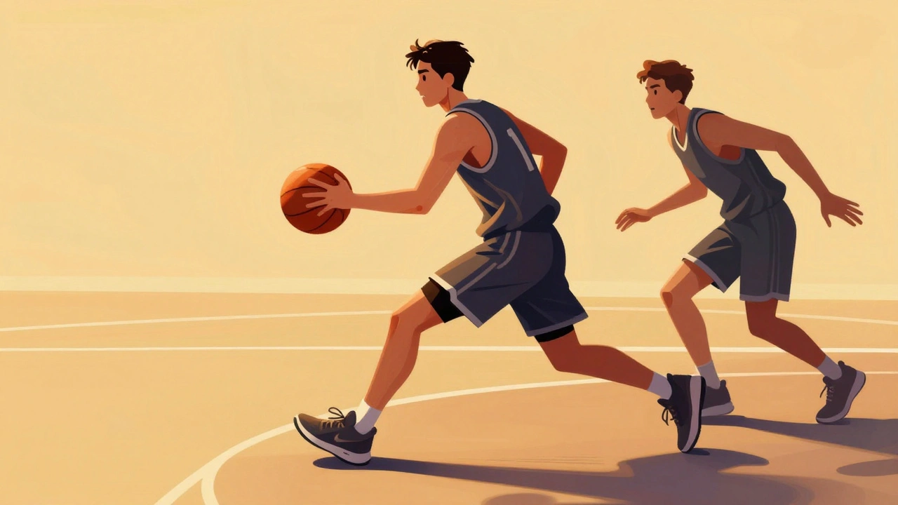 Point guard používá boční pivot u hranice hřiště, aby našel volného hráče.