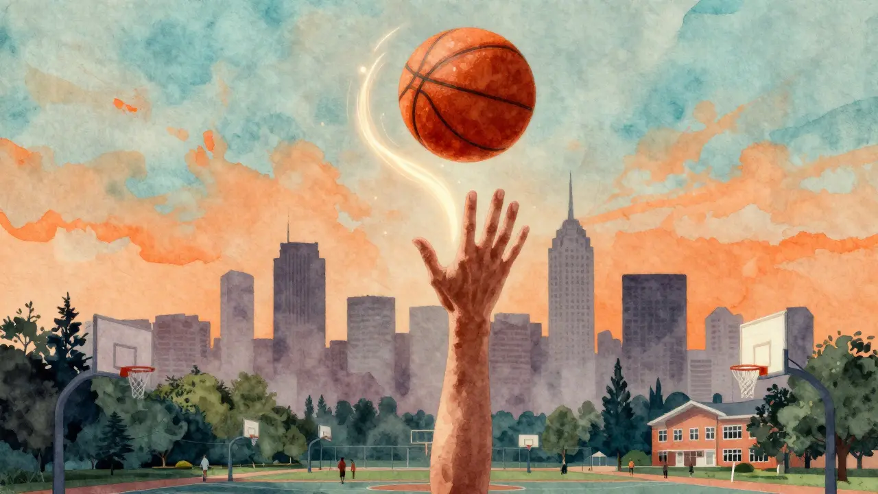 Abstraktní obrázek ruky chytající míč, symbolizující sebevědomí, kondici a přátelství.