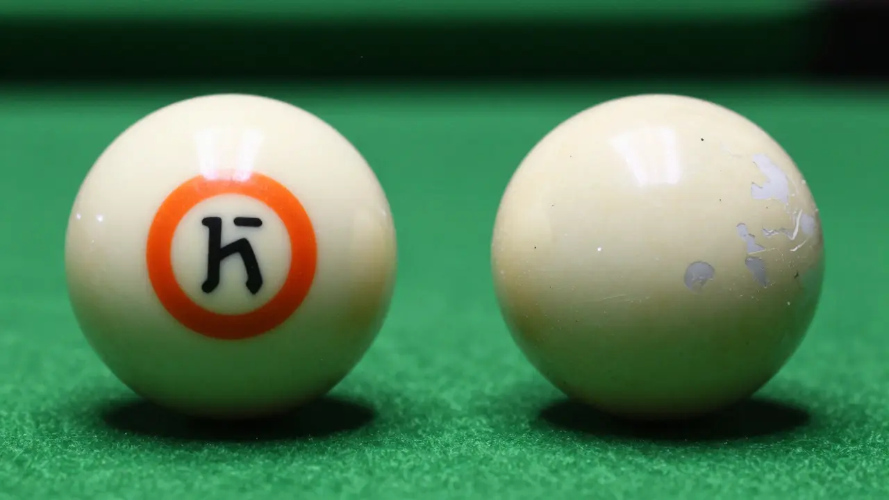 Porovnání kvalitní a levné kulečníkové koule na zeleném kulečníkovém stole.