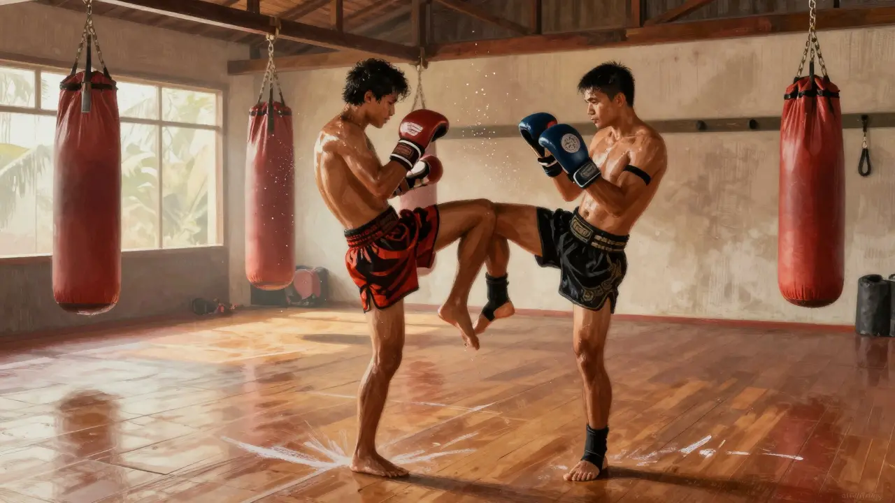 Trénink na pytli v thajském gymnáziu