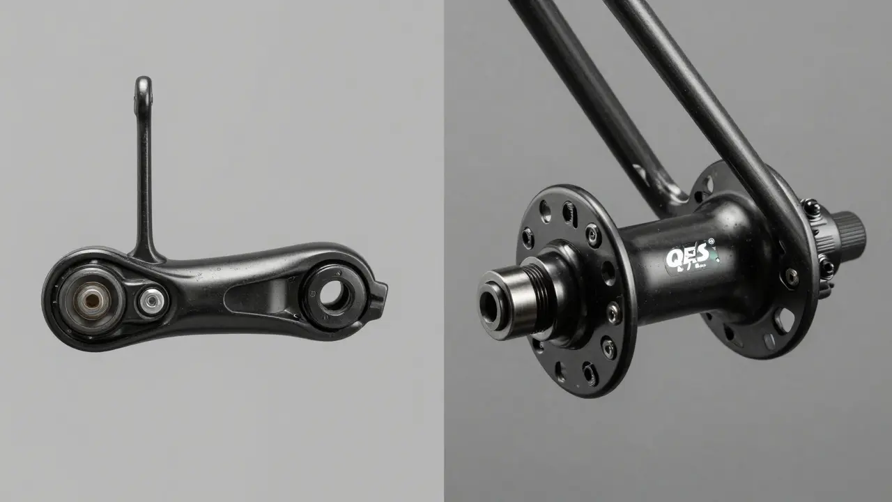 Srovnání starého systému Quick Release a moderní pevné osy u kola.