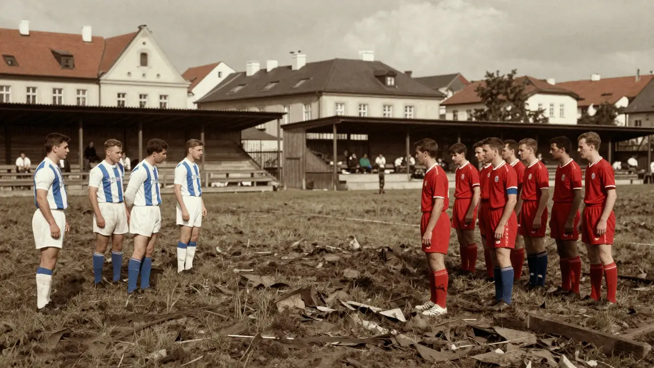 Historický zápas mezi Spartou a Slavií v Praze z roku 1893 s fanoušky.