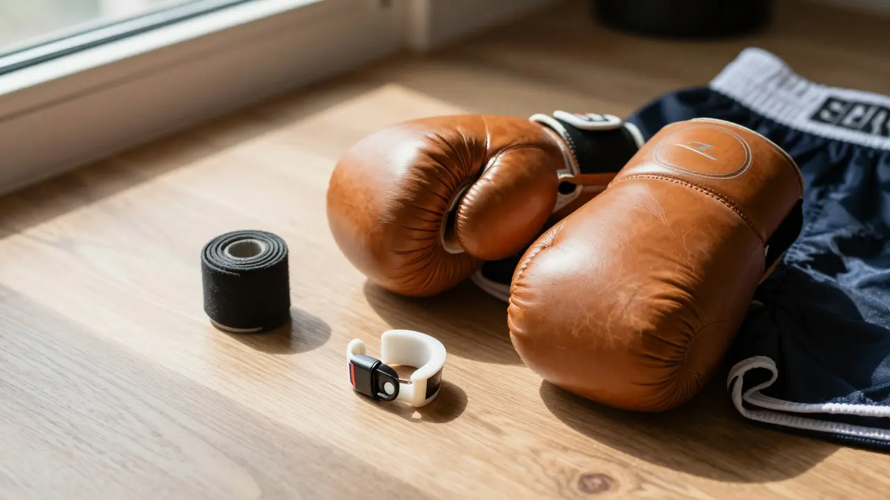 Kickboxové vybavení: rukavice, bandáže a chránič zubů