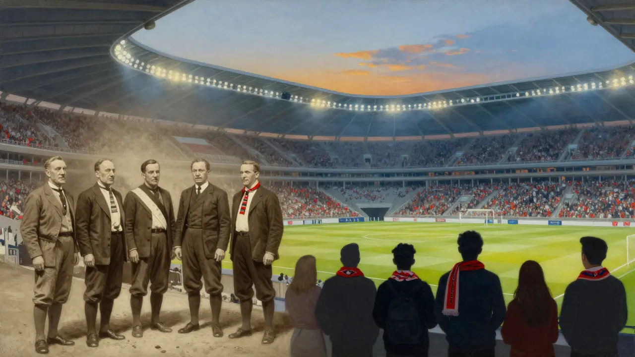 Umělecká kompozice spojující historii brněnských klubů s moderním fotbalem.