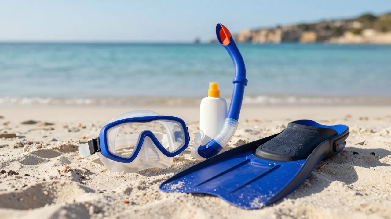 Ekologické vybavení na snorkelování na bílém písku