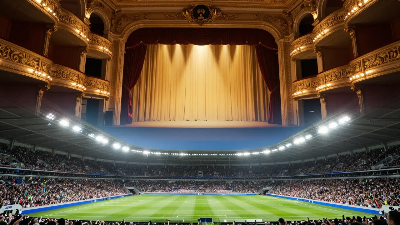Umělecké spojení divadelního jeviště a fotbalového stadionu