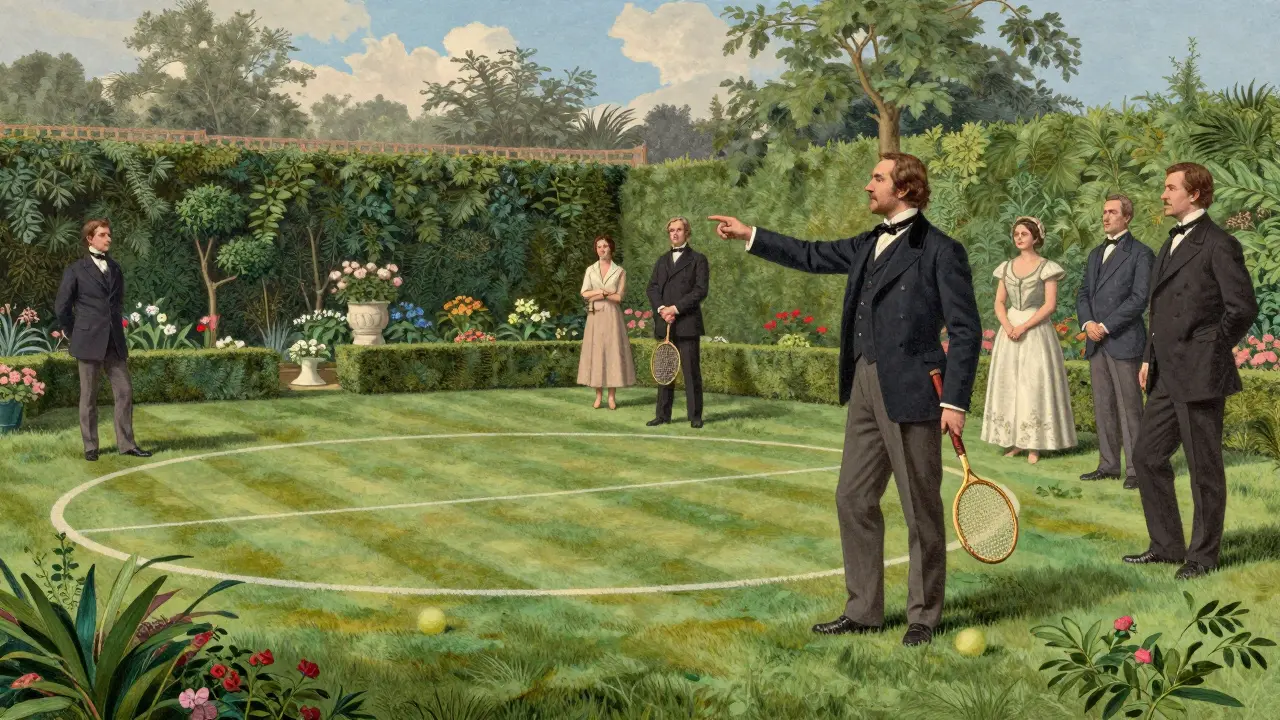 Victorian engraving of Major Wingfield introducing lawn tennis