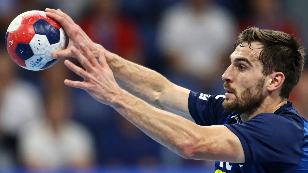 Fyzický souboj mezi pivotem a obráncem o pozici před brankou