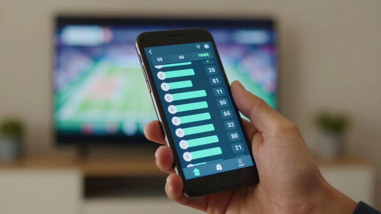 Ruka držící chytrý telefon s živým skóre tenisového zápasu