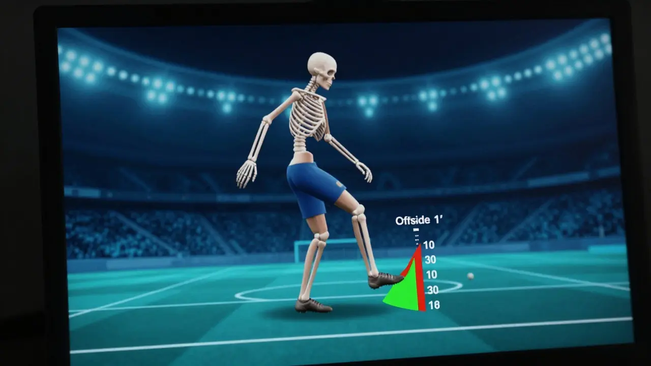 VAR technologie ukazuje 3D model hráče pro přesné měření ofsajdu