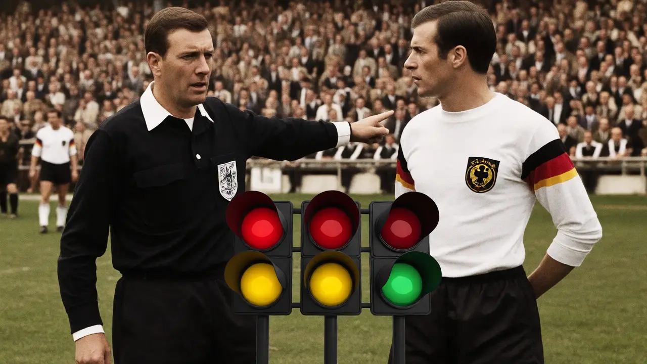 Historická scéna z roku 1966 s náznakem semaforu pro karty